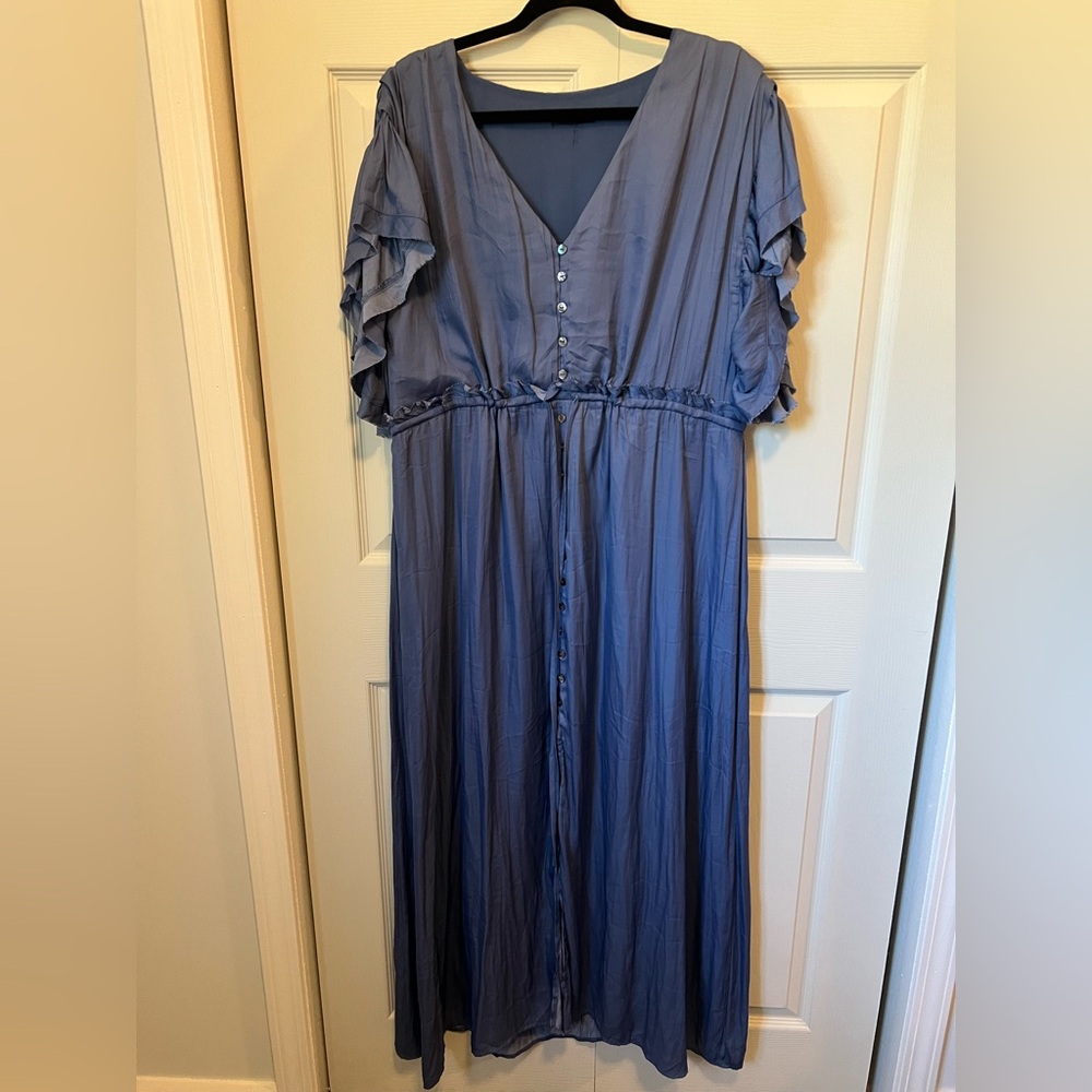 Mittoshop Elegant Navy Maxi Dress with Ruffle Detail